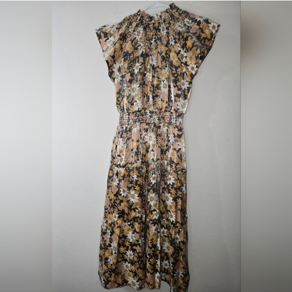 Moodie Retro Floral Earth tones High Smocked Neck  Dress Size XSmall - Picture 1 of 14